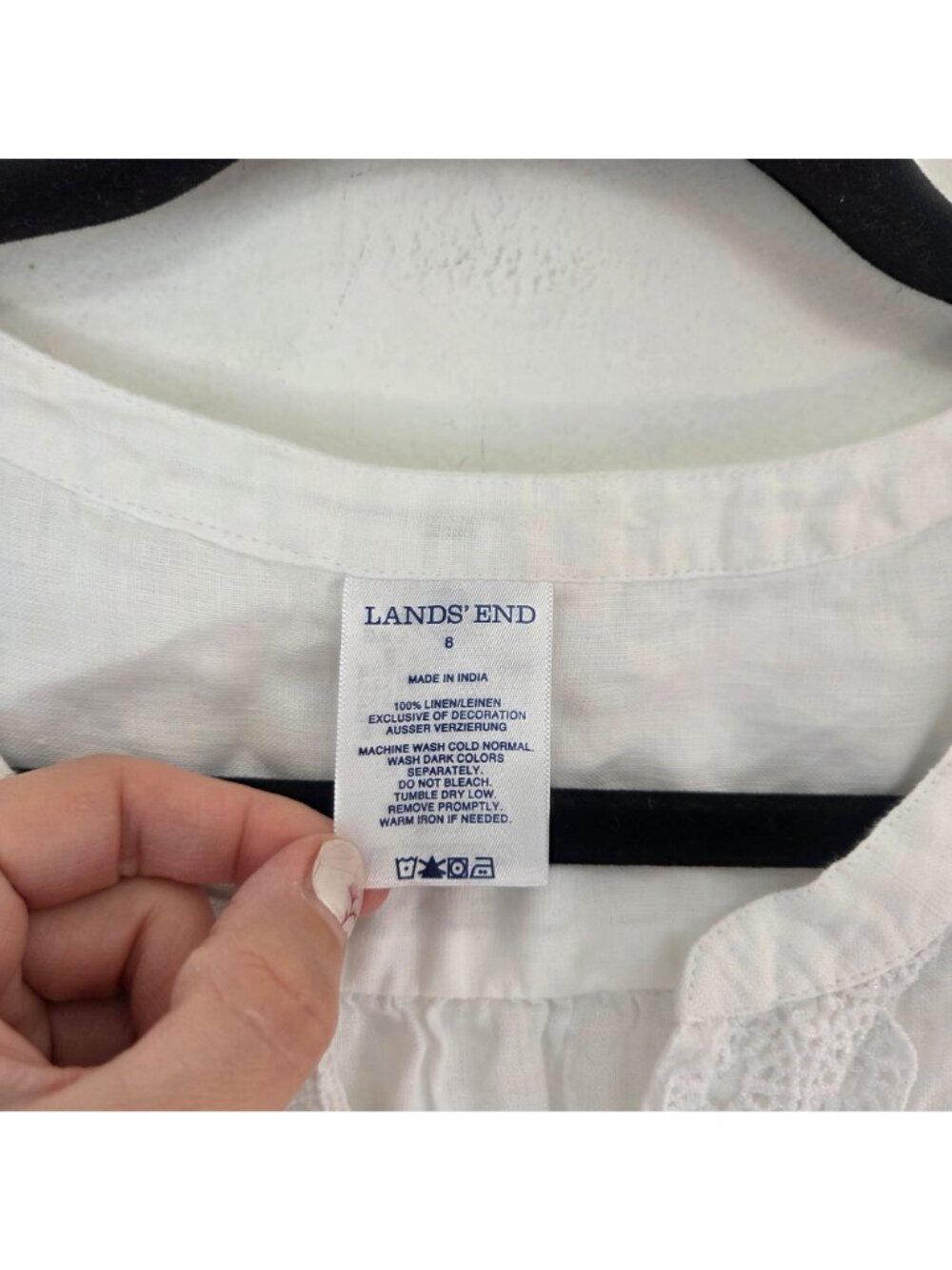 Lands' End 100% Linen White Popover Blouse Top Shirt Lagenlook Women's 8 - Picture 4 of 4